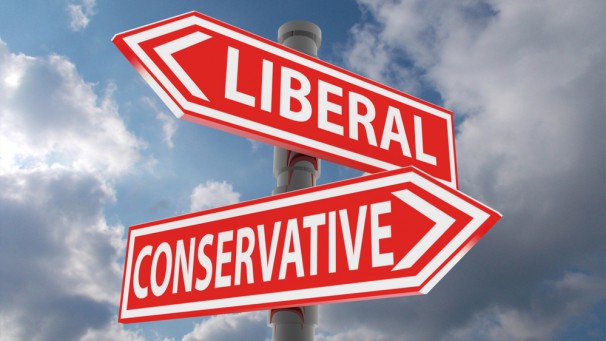 two road signs - liberal conservative choice
